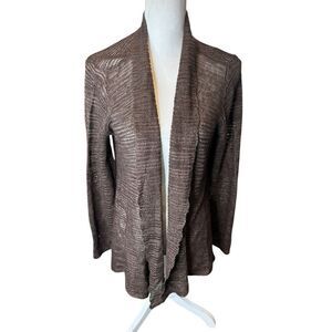 Eileen Fisher Brown Linen Silk Open Knit Cardigan Sweater Womens Sz L Beachy